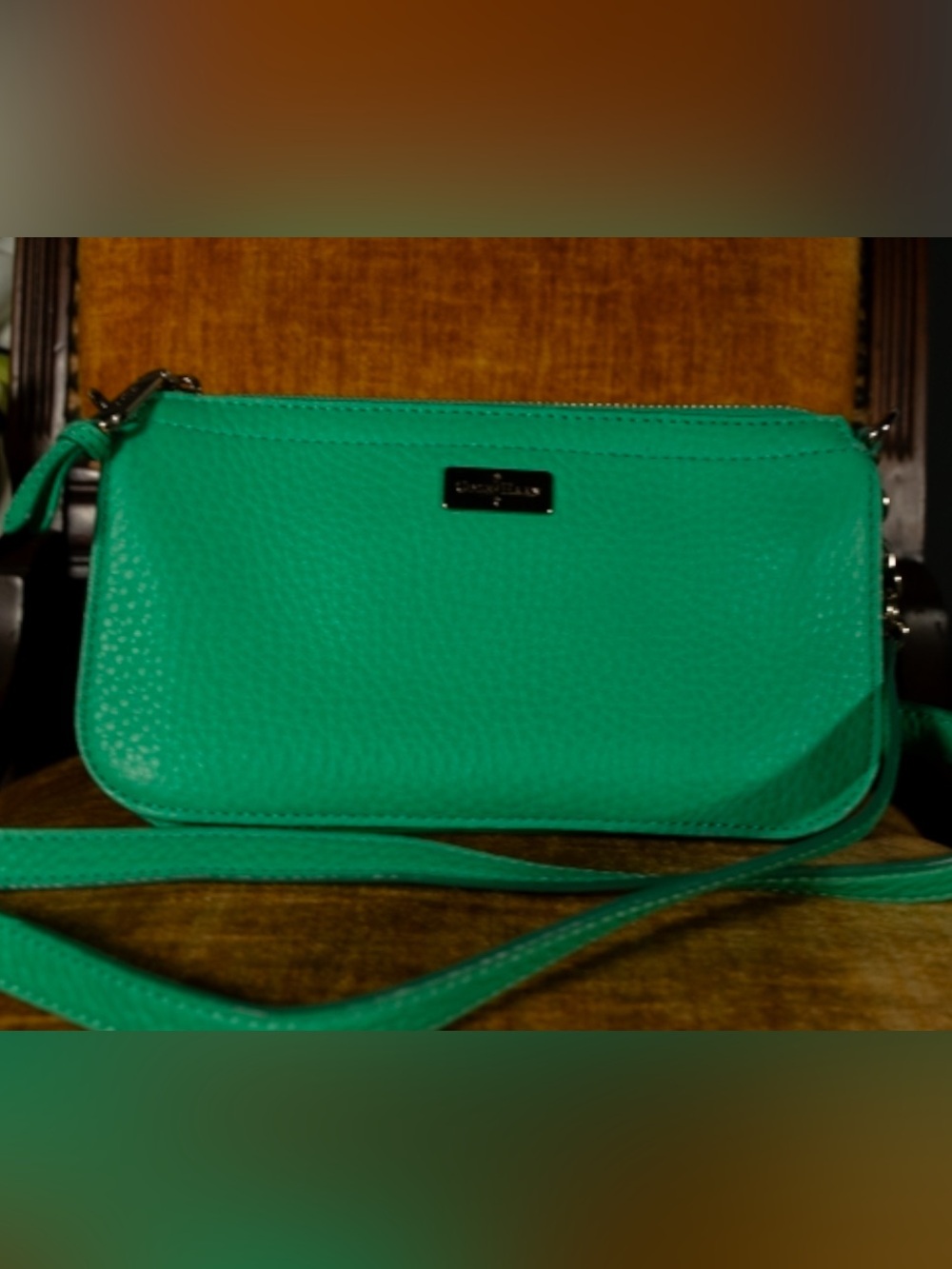 Cole Haan Emerald Green Pebbled Leather Crossbody Wristlet